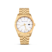 Gents Gold Plated White Dial Steel Bracelet Watch