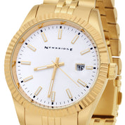 Gents Gold Plated White Dial Steel Bracelet Watch