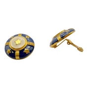 1980's Gold Tone Navy & Cream Enamel Star Earrings