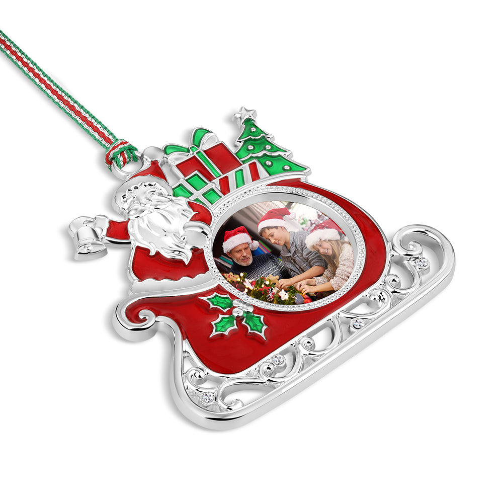 Santa on Sleigh Photoframe Tree Decoration