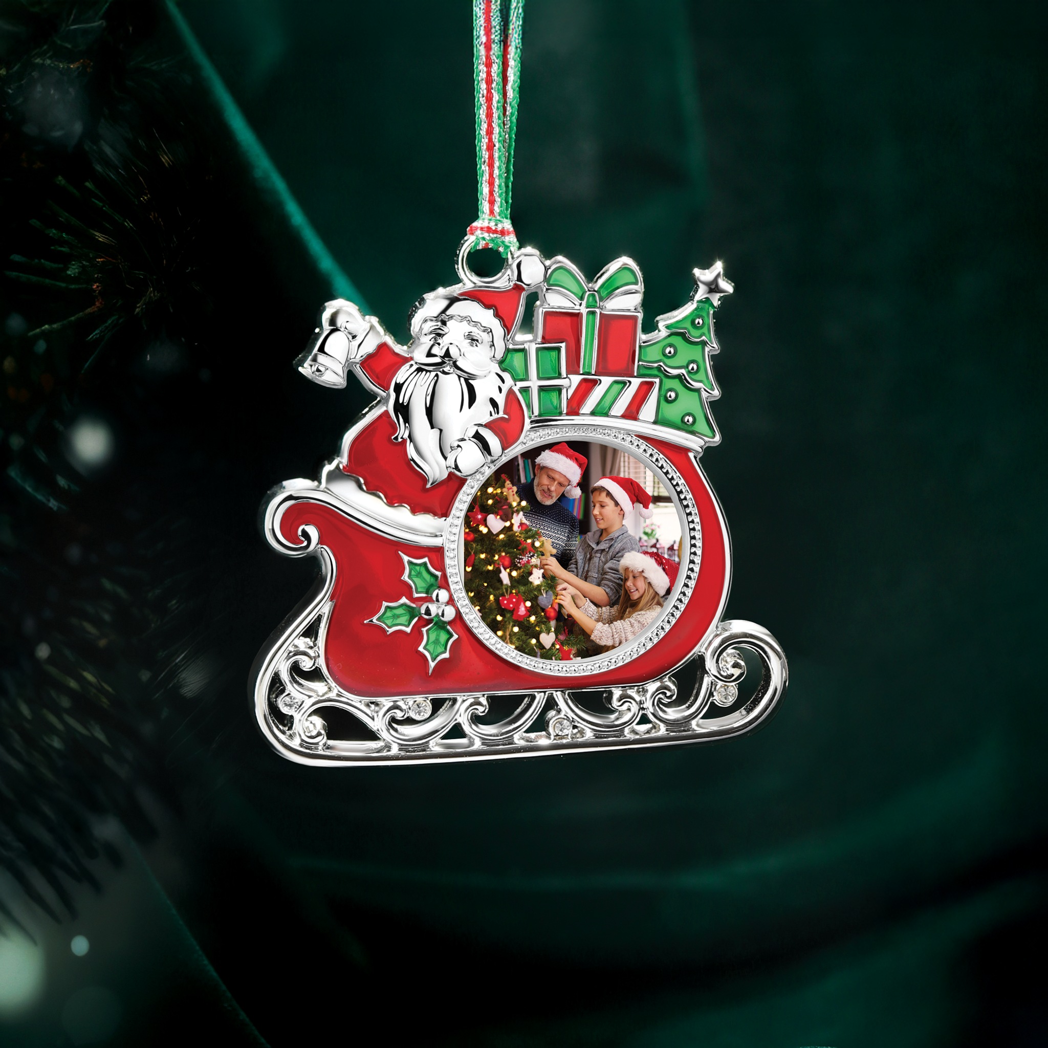 Santa on Sleigh Photoframe Tree Decoration