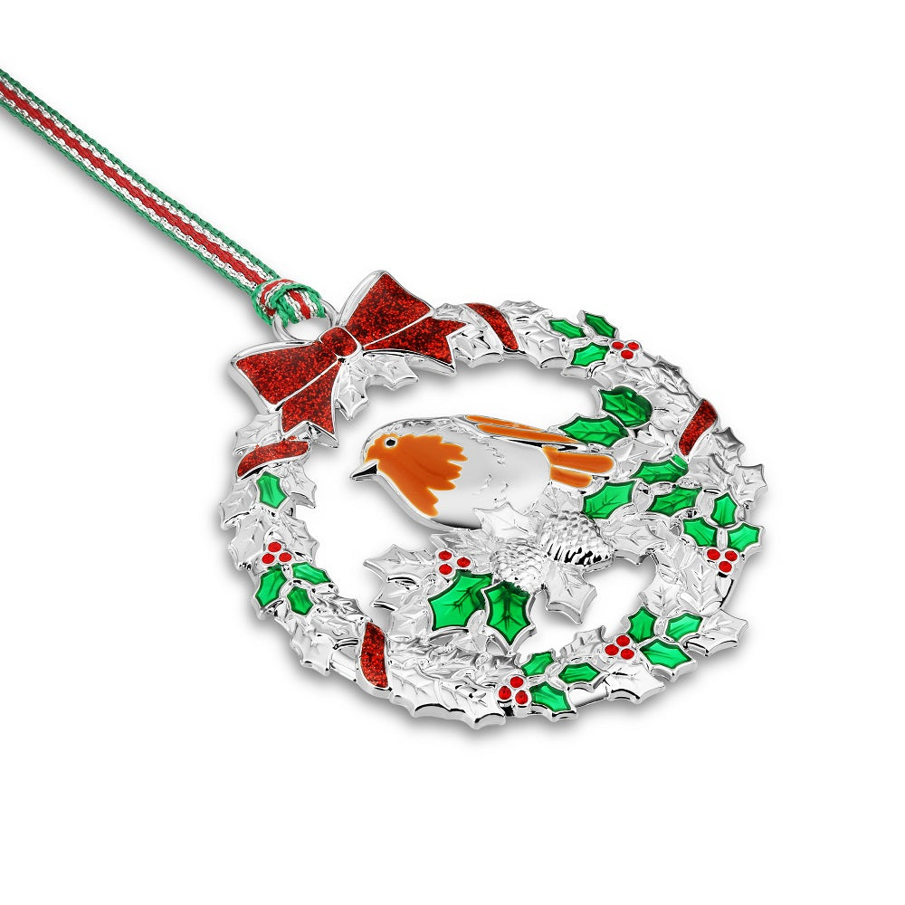 Robin with Holly Christmas Tree Decoration