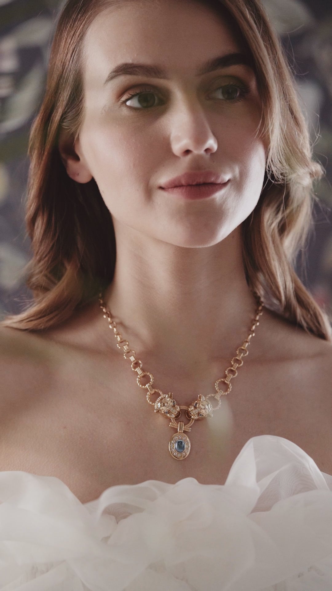 Tigers Head Necklace with Blue Stones