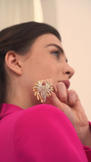 Two Tone Brooch with Crystal Honey Stones