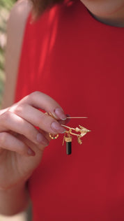 Gold Plated Brooch with Birds & Charms