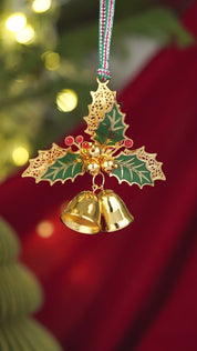 Gold Plated Holly Bells Christmas Tree Decoration