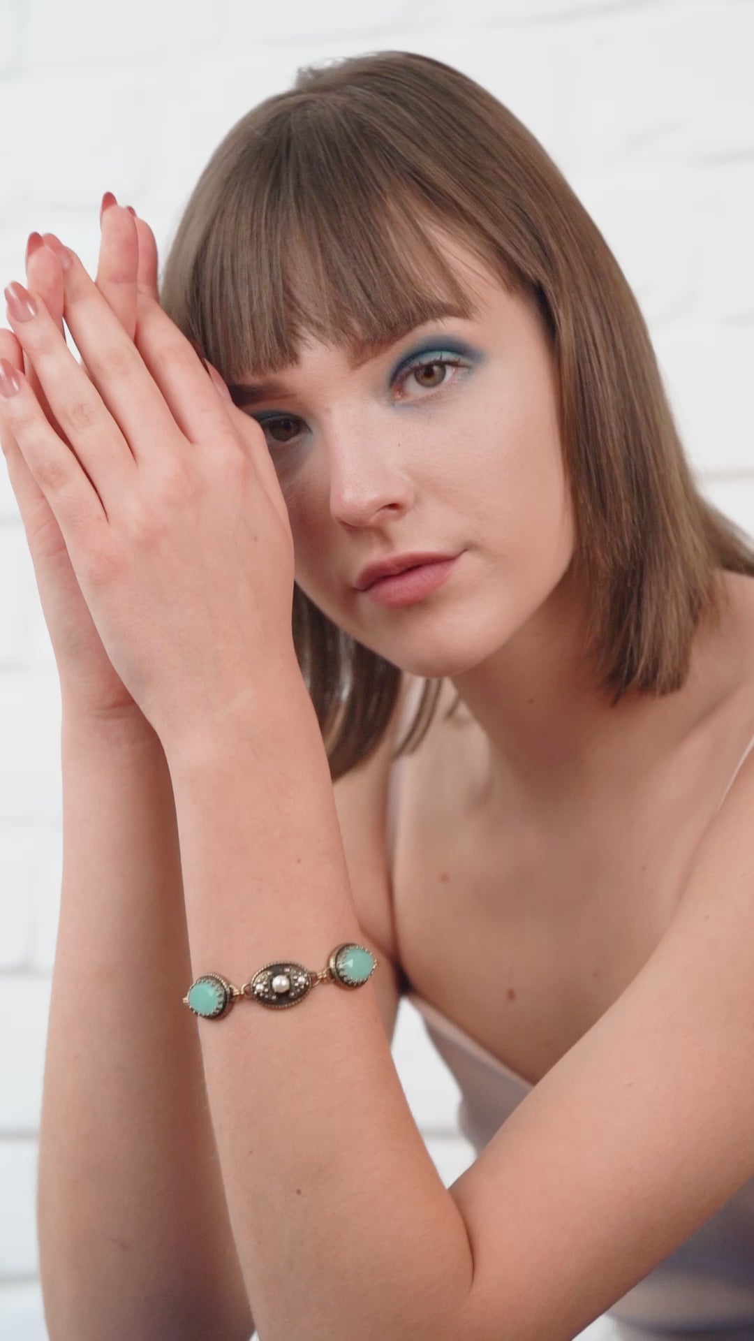 Bracelet with Aqua & Pearl Stone Settings