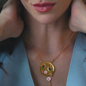 Gold Plate Bird with Pink Flower Pendant