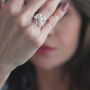 Silver Plated Pearl Ring with Clear Stones