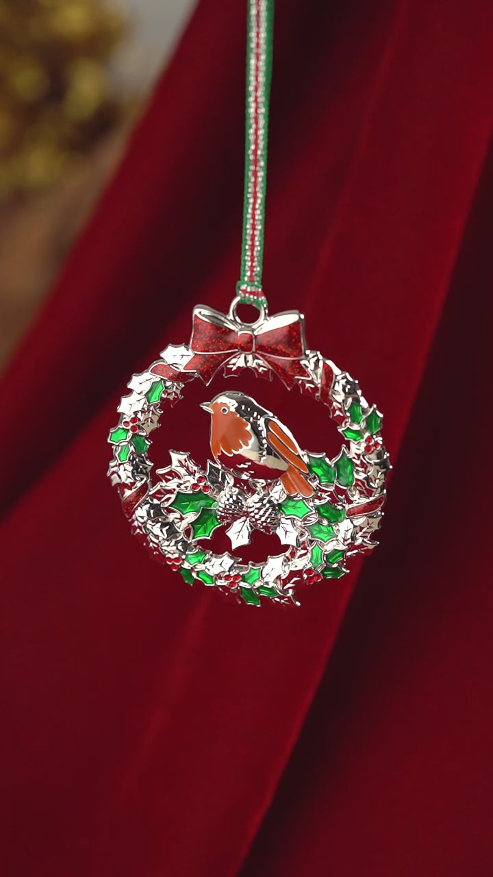 Robin with Holly Christmas Tree Decoration