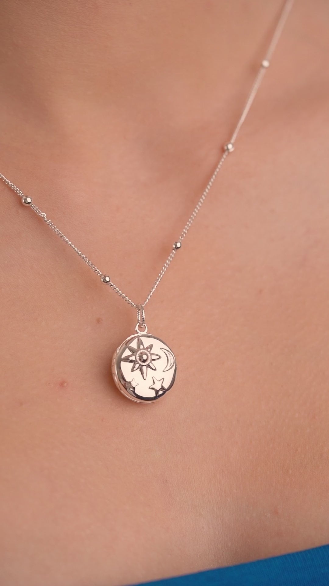 Silver Plated Locket with Sun Moon & Stars