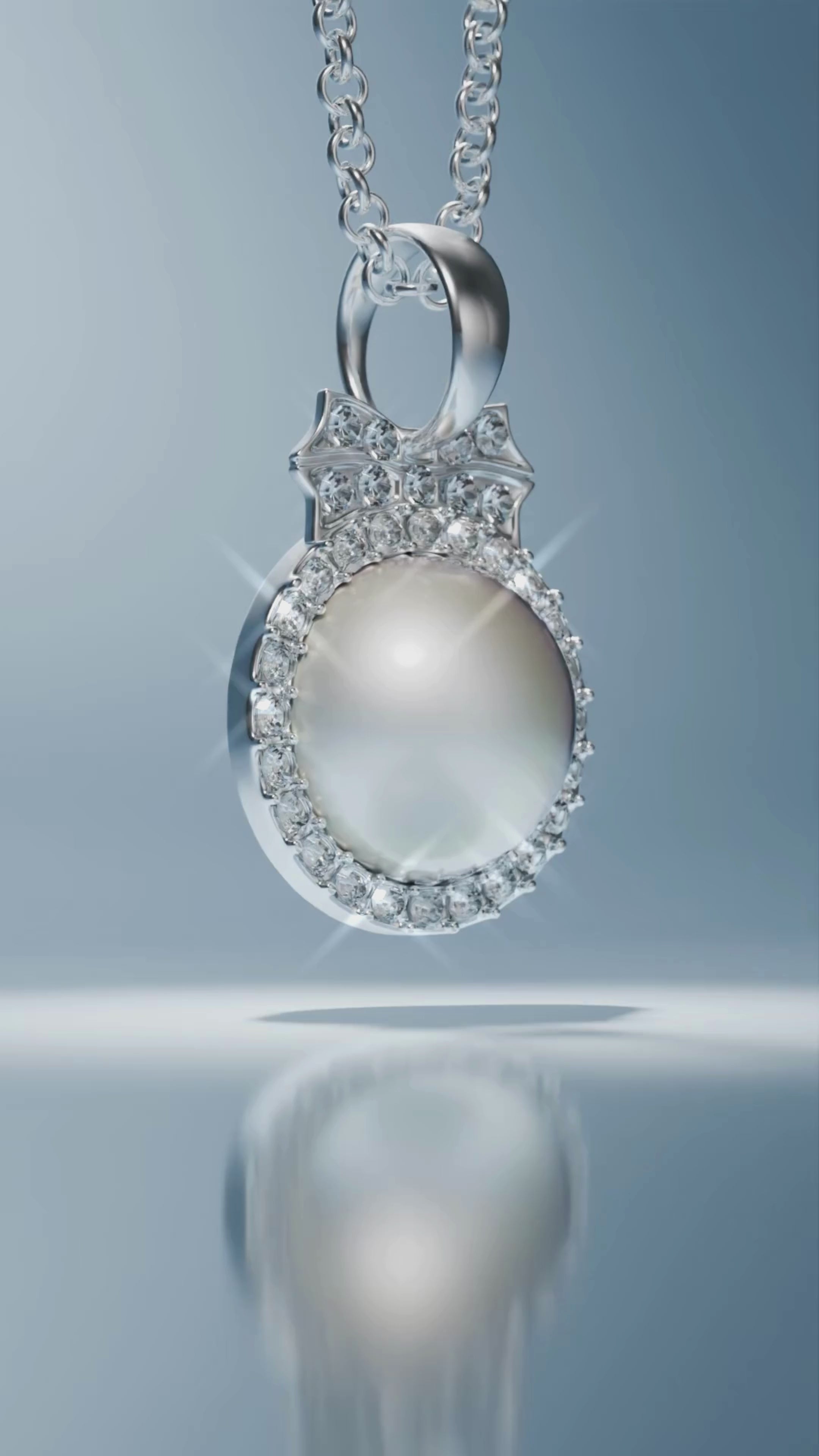 Silver Plated Pearl Pendant with Clear Stones