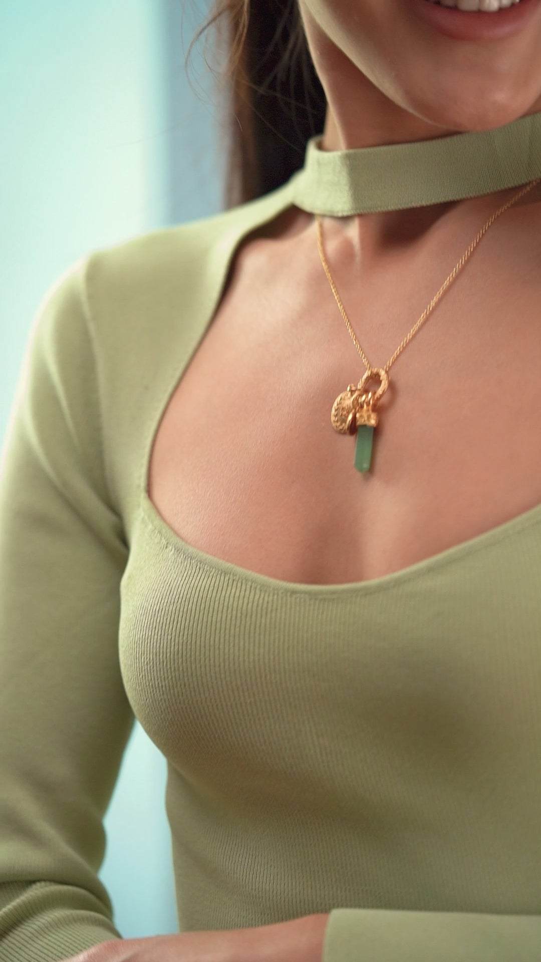 Gold Plated Pendant with Green Aventurine Charm
