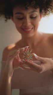 Silver & Gold Plated Star Brooch with Clear Stones