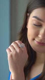 Silver Plated Floral Cluster Ring