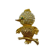 1970's Gilt Metal Clear Crystal Chick Brooch