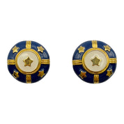 1980's Gold Tone Navy & Cream Enamel Star Earrings