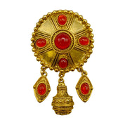 1980's Gold Tone Faux Amber Cabochon Dangle Brooch