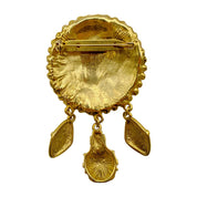 1980's Gold Tone Faux Amber Cabochon Dangle Brooch